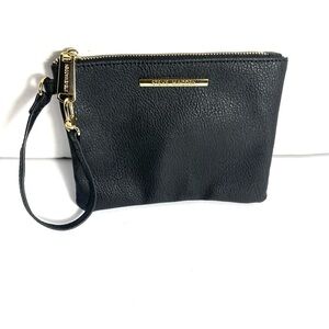 Steve Madden Black Faux Leather Wristlet with Gold Details